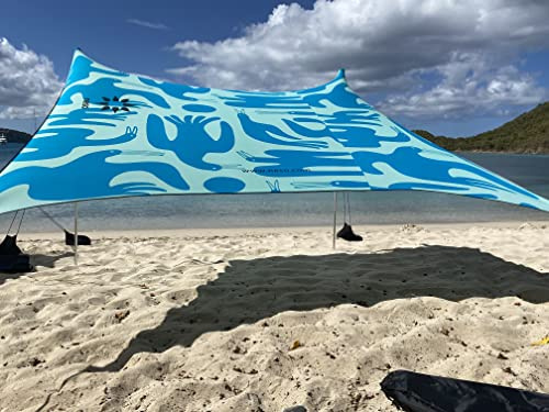 Neso-tält strandtält med sandankare, bärbart solskydd i baldakin – 2,1 m x 2,1 m – patenterade förstärkta hörn (kustfåglar)
