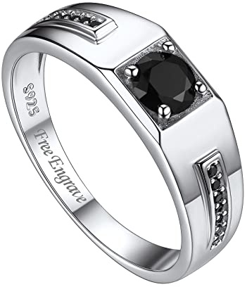 Suplight Herrenring Silber 925 mit glänzendem schwarzem Zirkonia 14K Weißgold Personalisierter Verlobungsring Promise Eternityringe Solitärring Silberschmuck 62