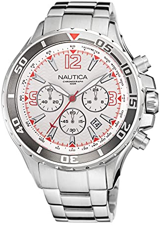 Nautica NAPNSS218 NST - Orologio da polso da uomo, colore: grigio/bianco/SST, argento, cinturino, argento, Cinghia