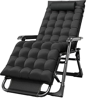 Ontihang Übergroße Null-Schwerkraft-Stuhl XL-Rasenstühle für Erwachsene Heavy Duty Outdoor Black Folding Chaise Lounge Chair Justierbar Camping Lounge Chair