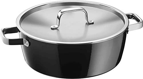 WMF Fusiontec Aromatic Sauté Pan 28 cm High Rim Roasting Dish 5.9 L Induction Lid with Condensation Nub, High-Tech Ceramic, Scratch-Resistant, Black