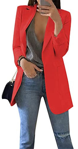 YMING Femmes Veste à Manches Longues Couleur Unie Blazers avec Ouverture sur Le Devant Blazer
