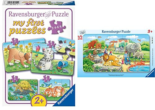 Ravensburger Kinderpuzzle - 06951 Niedliche Haustiere - ab 2 Jahren & Kinderpuzzle - 06116 Ausflug in den Zoo - Rahmenpuzzle für Kinder ab 3 Jahren, mit 15 Teilen