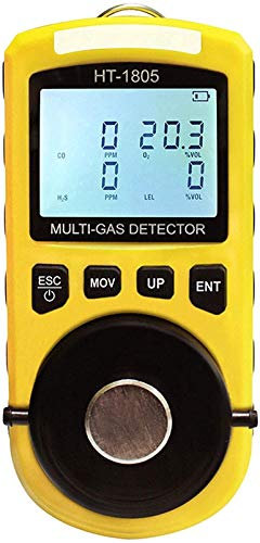 Samnuerly Detector de Gas Detector de Fugas de Gas-4 en 1 Oxígeno O2 H2S Monóxido de Carbono CO Analizador de Gas inflamable Monitor Duradero