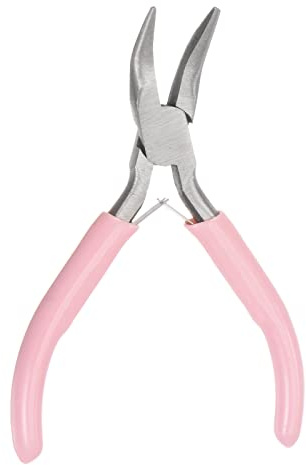 sourcing map Mini Bent Nose Pliers 4.5 Inch Toothless Curved Precision Plier with Pink Plastic Handle for DIY Crafts Jewelry Making