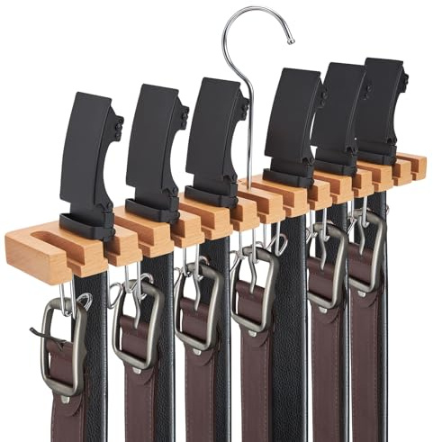 Belt Hanger Organizer for Closet: Ohuhu 2 in 1 Wall Mount Hanger 14 Slots+13 Hooks Storage Wooden Belt Organization 360 Degree Rotating Belt Display Holder for Belt Tie Scarf Accessories