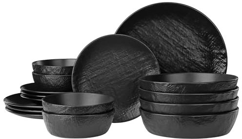 Navaris Servizio Piatti da 4 Persone - Set di 16 Piatti Moderni Colorati Particolari - Accessori Cucina Stile Moderno - Servizi Tavola in Ceramica - Gres Color Ardesia Effetto Lino