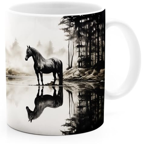 SpecialMe® Tasse Pferde-Motive Wintermotive XMAS Geschenk für Pferde-Liebhaber Pferdefans Mädchen Weiss standard