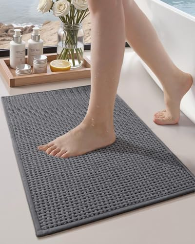 COLOR&GEOMETRY Badematte 40x60cm Grau Chenille, rutschfest weich saugfähig | Gummiboden rutschfest, ultraweich aus Chenille, saugfähig & waschbar Badvorleger für Bad, Dusche, Wanne