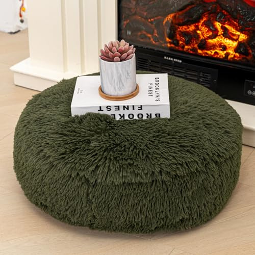 Asuprui Soft Floor Pillow Large Floor Cushion for Sitting Fur Meditation Pillow Premium Yoga Pillow for Living Room Bedroom Balcony Outdoor (Dark Green Floor Pillow with Insert)