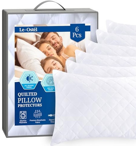 Le-Ostél Pillow Protectors 6 Pack - Ultra Soft Zipped & Hypoallergenic Quilted Pillow Protectors - Soft & Breathable Microfiber Anti Allergy Pillowcase (50 x 75 CM)