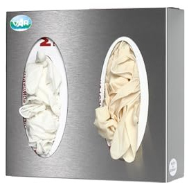 PROREGAL Robuster Wandspender für Handschuhe 2-Fach | HxBxT 25x25,5x8cm | Edelstahl | Silber | Spender Handschuhspender