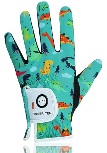 FINGER TEN Golfhandschuhe Kinder Jugend Junior Mädchen für Linke Hand, Junge Golf Handschuhe Atmungsaktive Mikrofaser Synthetische Rechtshänder für Alter 4-13 Jahre