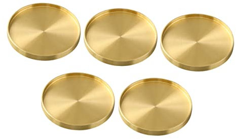 WESIEVYA 5pcs Brass Teacup Coasters Vintage Drink Mats Heat Insulation Cup Holders for Office and Home Tea Accessories Set