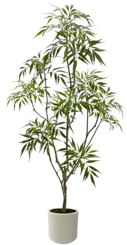 VIGGDA 5ft Artificial Mahonia fortunei Tree – Tall Fake Indoor Plant with White Plastic Planter, Large Faux Tree for Home Office Living Room Decor, Perfect Housewarming Gift