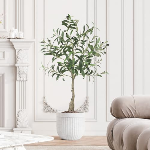 YOLEO Olivenbaum Künstliche 90cm Pflanzen Groß wie echt mit Topf Künstlicher Olivenbaum Kunstbaum wie echt für Wohnzimmer Schlafzimmer Büro Dekoration