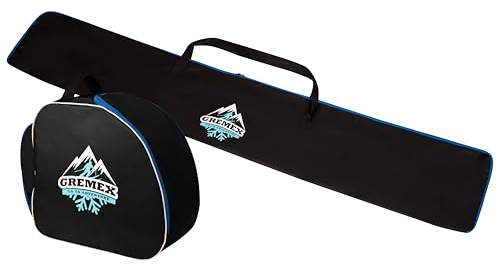 GREMEX Skitasche und Skischuhtasche Set - Starke Skitasche - Skisack Skitasche Set - Wasserfeste Tasche Skischuhe mit Helm - Skisack für 1 Paar Ski - Skischuhtasche mit Helmfach - Ski Zubehör