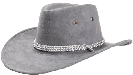 Anevous Wildleder Cowboyhut für Herren, Klassisc Cowboy Hut, Westernhut mit Breiter Krempe, Cowboyhut Einfarbiger Cowboyhüte,Unisex Filzhut für Herren Frauen,Grau