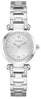 Guess GB Ginger Damen Armbanduhr, Edelstahl, 30 mm, Edelstahlarmband, Silber, 1 bar, Zifferblatt: Silber, Zirkonia, GW0869L3