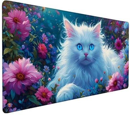 Tapis de Souris Gamer Blanc,Tapis de Souris XXL 1500x800x3mm,Tapis Souris Chat,ImperméAble Mouse Pad Grand sous Main Bureau,Non-Slip,AméLiore La Vitesse Et La PréCision,pour Bureau Cadeaux XZ-527