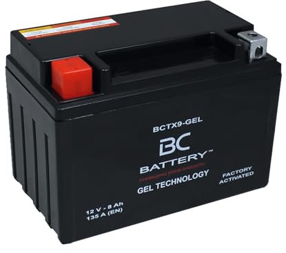 BC BATTERY Batteria Avviamento Moto al GEL 12V 8Ah BCTX9-GEL Moto&Scooter, esente da manutenzione sigillata precaricata simile a YTX9-BS