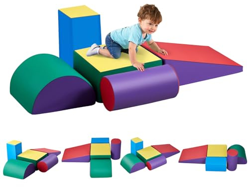 VEVOR Jouets d'escalade, 5 pièces, blocs d'escalade en mousse pour tout-petits de 6 mois à 3 ans, en cuir PU, jeu d'activités d'escalade intérieur pour ramper, grimper et glisser, facile à nettoyer