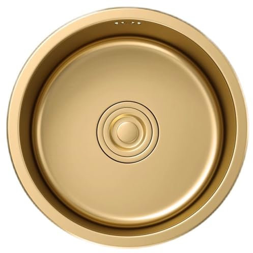 Fregadero redondo dorado de tamaño pequeño para barra de bar, cuenco individual de acero inoxidable, lavabo de agua y piscina, mini fregadero de sifón para cocina (dorado 40)