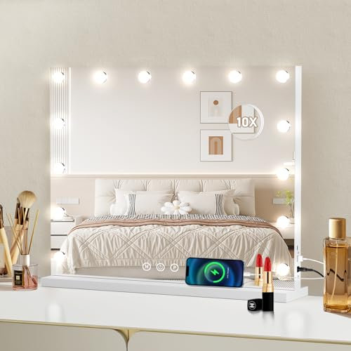 Ekasoco Hollywood Vanity Mirror with Lights, 50X42CM Light Up Mirror with 14 Dimmable Bulbs, Touchscreen Control & 3 Lighting Modes, Vanity Mirror for Bedroom Dressing Room, Tabletop & Wall Mounted