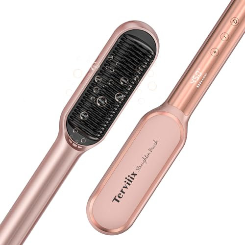 Terviiix Hair Straightener Brush with MCH Heater - Rapid 230℃ in 20S, Hair Straightener Comb for Efficient One-Pass, Anti-Scald, 14 Heat Settings, Digital Display, Dual Voltage