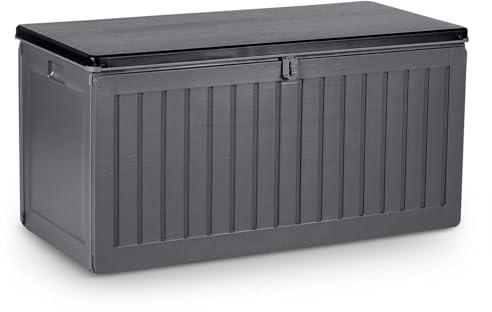 Plonos Gartenbox Auflagenbox Aufbewahrungsbox Kapazität 270l Kissenbox Outdoor Sitzbank Wetterfest Abschließbar mit Deckel 109 x 51,5 x 55 cm Grau