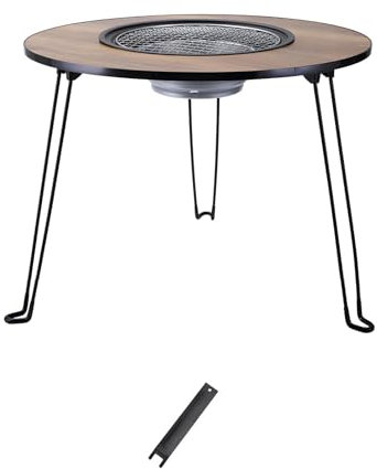 PQPQLI Barbecue A Carbonella Multifunzione Barbecue Portatile Rotondo con Tavolo Pieghevol Dotato di Gambe Smontabili per 4-6 Persone per Carne, Pesce, Formaggio Cucina All'aperto(Walnut A)