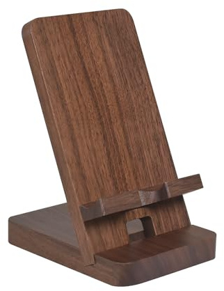 Abbolinxus Holz-Telefonständer mit Spiegel, Schreibtisch-Holz-Telefonhalter, tragbarer Büro-Telefonständer für Schreibtisch, iPad-Ständer aus Holz, kompatibel mit iPhone und allen Handys (Walnuss)