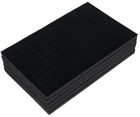 DIKACA Almohadilla de Esponja para Joyas 5 Piezas 100 Ranuras Negra | Insertos para Cajas, Soporte para Anillos y Pendientes, Formato Apilable, Organizador Compacto