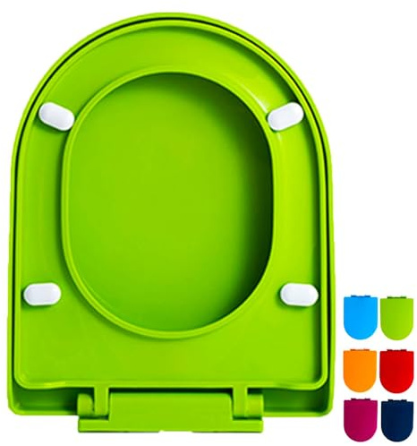 Brigtviee Toilettensitz mit Absenkautomatik, Klodeckel aus PP, WC Sitz mit Quick-Release-Funktion und Softclose, Leicht zu Reinigen, D/U Form Toilettendeckel, bis 150kg Belastbar,Grün,36x44.5cm