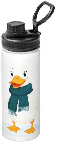 Scarf Duck in the Snow Bouteille d'eau isotherme en vrac en acier inoxydable avec couvercle pour adultes Idéal pour un usage quotidien et les activités de plein air 532 ml