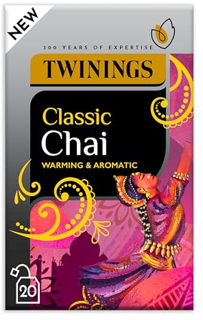 Twinings Classic Chai Tea, 80 Tea Bags (4 x 20) | Multipack, Black Tea, Classic Chai Spices, Cinnamon, Cardamom, Ginger, Individually Wrapped, Biodegradable Tea Bags