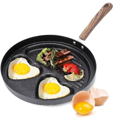 EAZHOP Non-Stick Smiley Face Egg Frying Pan 16.7x10.4 Inch 3-Cavity Maifan Stone Breakfast Skillet with Silicone Tools for Burger Pancake Gas Induction Hob Compatible (Smiley Face Pan)