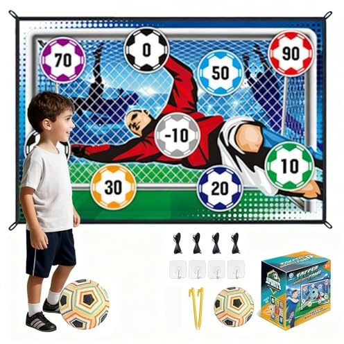 2-in-1 Kids Soccer Game, Indoor Outdoor Football Set with Targets - Foldable Goal & Soft Ball for Toddlers Age 3-8 - Safe Kick & Toss Activity for Garden, Beach, Birthday Party (B)
