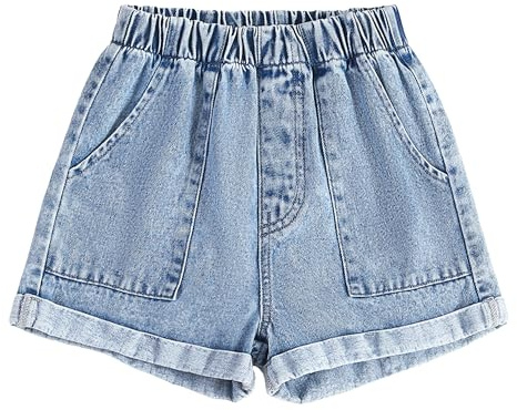 Happy Cherry Mädchen Jeans Shorts Kinder Elastische Taille Baumwoll Denim-Shorts Sommer Lässige Lockere Jeansshorts 8-12 Jahre