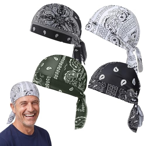 Zouwel - Set mit 4 Tüchern und Mützen, erfrischende Paisley-Muster, Bandana-Mütze, atmungsaktive Helm-Futter, elastischer Sitz, für Motorrad-Piraten-Schal, Paisley, One size
