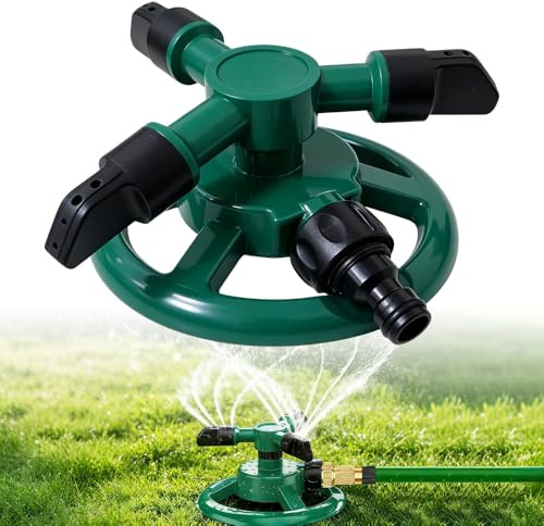 mizikuu Aspersor de césped de 360 grados, aspersor cuadrado, aspersor automático para césped, aspersor giratorio de 3 brazos, con conector rápido para jardín, gran área pequeña, parterres, camas de