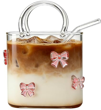 Bolso de Vidrio con Pajita para Bebidas Decoración del Hogar con Taza Clara