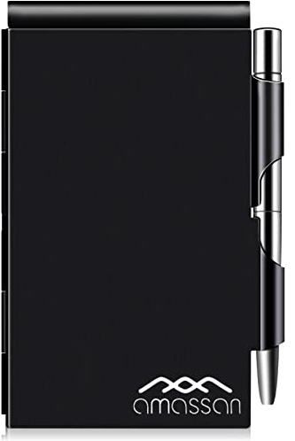 amassan Kleines Notizbuch aus Metall, Mini-Notizblock, kleiner Taschen-Notizblock aus Aluminium mit Mini-Metallstift und 60-Seiten-Blättern - Notizbücher Notizblöcke (Black)