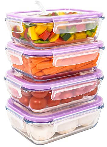 LG Luxury & Grace Fiambreras de Cristal 600 ml Pack 4 Recipientes Herméticos con Tapa, Aptos para Microondas, Horno, Congelador y Lavavajillas, Sin BPA