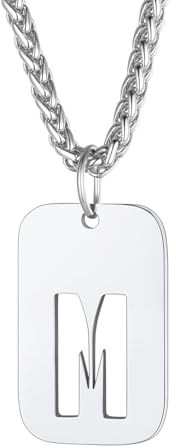 Richsteel Halskette Herren Kette Männer mit Buchstaben A-Z Silber Anhänger | Kette Buchstaben 55+5cm Anhänger für Herren Dogtag Namenskette Partnerkette mit Geschenkebox Personalisierbar Gravuren