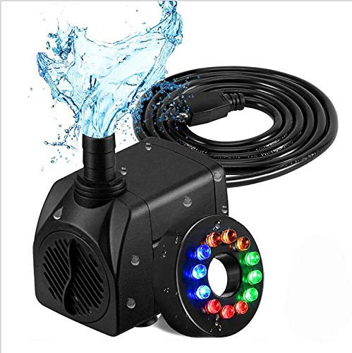 Bomba de agua eléctrica de 800 L/H 16 W, bomba de agua sumergible con luz LED de 12 colores, pequeña bomba de agua silenciosa para fuente, acuario, pecera, jardín, piscina, estanque