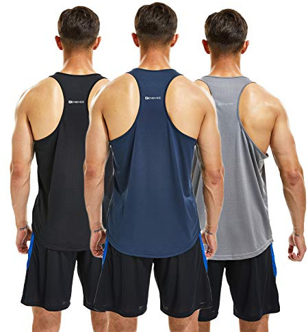 frueo 3 Pack Mens Running Tank Top Quick Dry Y-Back Shirts 20418 BGN M