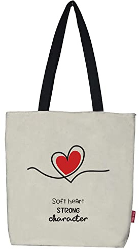 Hello-Bags. Canvas-Einkaufstasche. Außen: 100% Baumwolle. Inklusive Reißverschluss, Futter und Innentasche. Verpackt in einem KRAFT Geschenkumschlag. Modell: „SOFTHEART“. Farbe: Ecru/Schwarz.