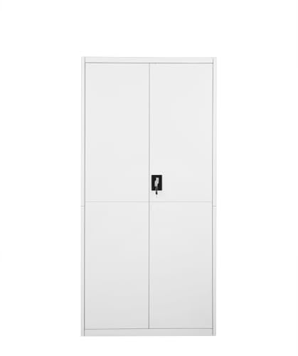 Panana Armoire de bureau en métal à 2 portes, 3/4/5 étagères, 90/109/185 cm de haut (gris blanc, 5 niveaux)