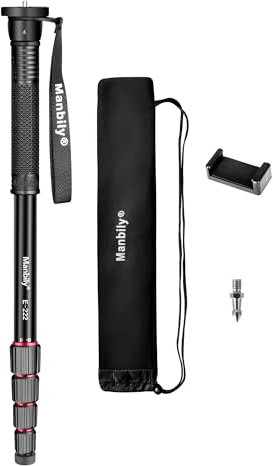 Manbily 65-Inch Camera Monopod, 5 Sections Aluminum Travel Monopods for Cameras Canon Nikon Sony DSLR Video Camcorder, Compact Portable Lightweight (E-222) Red